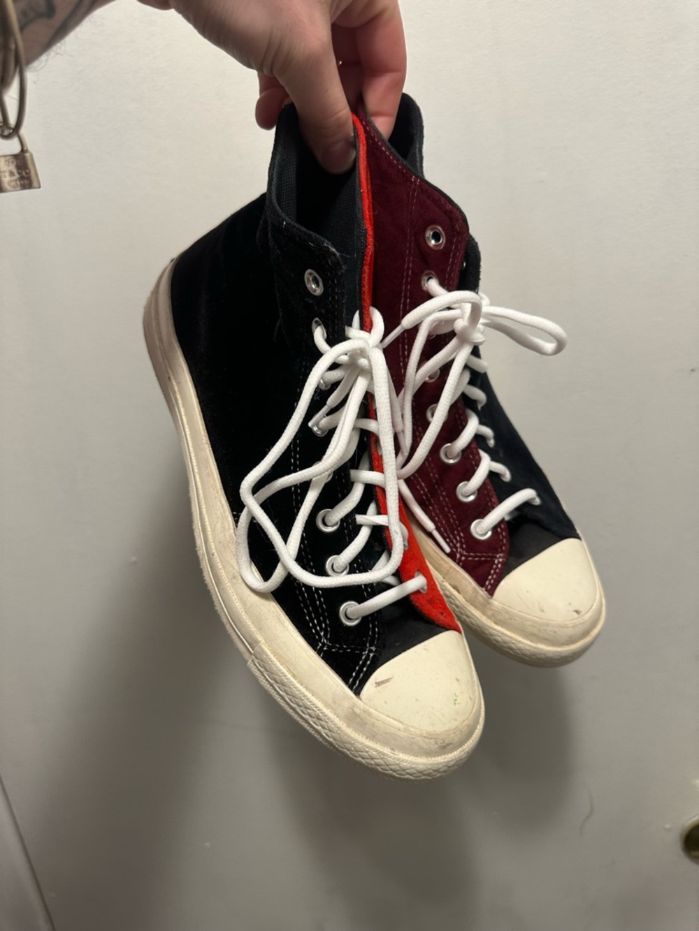 Converse Chuck Taylor High Top Sneakers — Black, Burgundy & Red 8.5